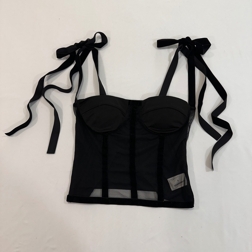Commense Mesh Velvet Corset Top Women Small Black‎ Tie Whimsigoth | Coquette
